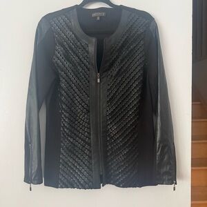 Picadilly Fashion Black CyberPunk Patterned Blazer with Faux Leather
